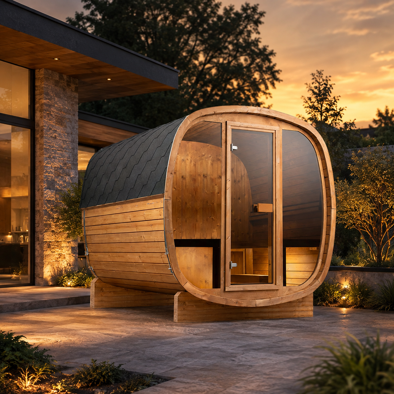 Home sauna in a modern residential wellness space